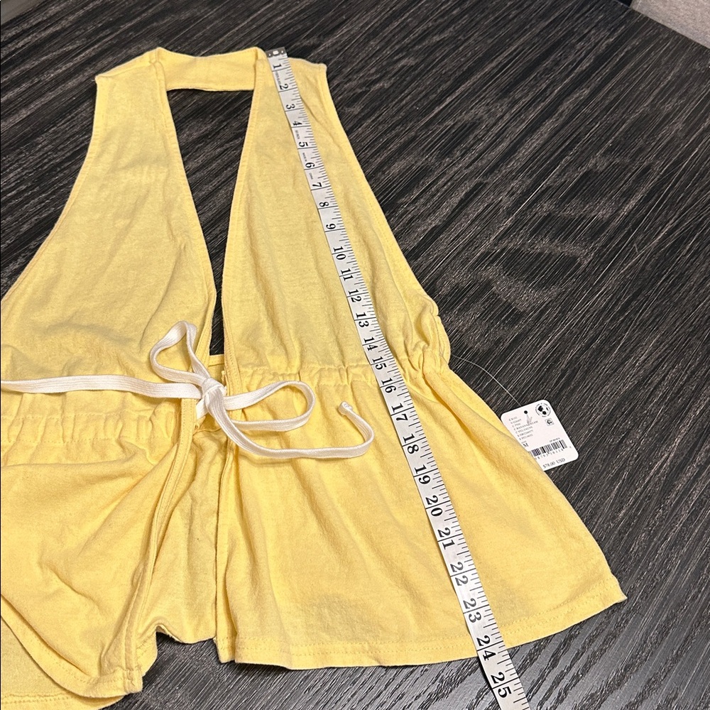 Free People Allegra Banana Yellow Halter Tie Front Flowy Top, Medium - Picture 8 of 13